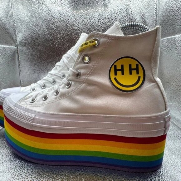 Size 7 - Converse X Miley Cyrus Pride Chuck Taylor All Star White Platform Shoe - Picture 4 of 8